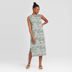 Universal thread green camo shift midi dress